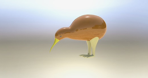 Kiwi bird representation rendered in SolidWorks