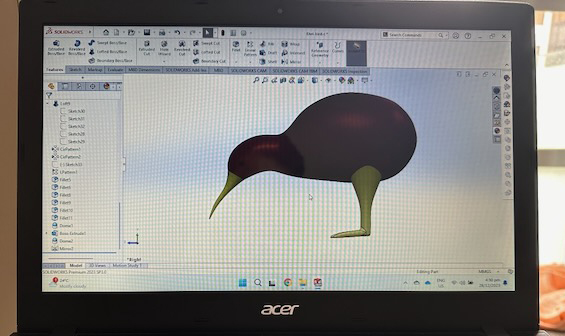 Kiwi bird displayed in SolidWorks environment